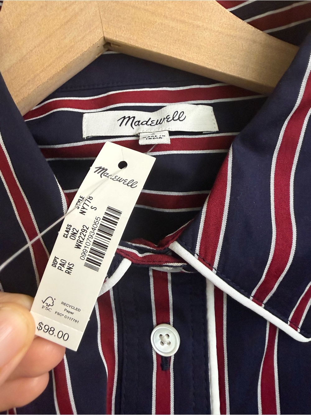 NWT Madewell Long Button-Up Shirt in Stripe Poplin Small - Picture 12 of 12